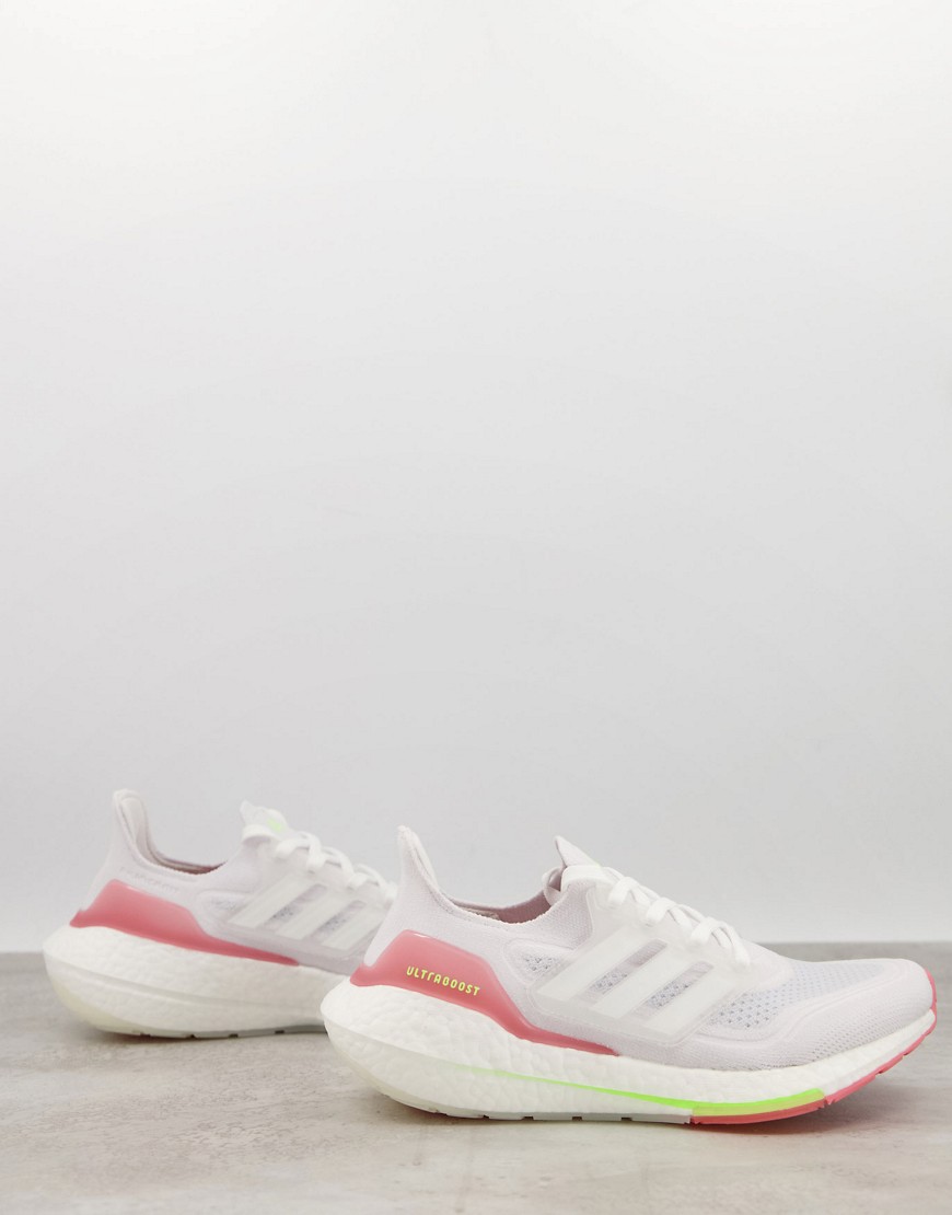 Adidas Running Ultraboost 21 sneakers in white and pink