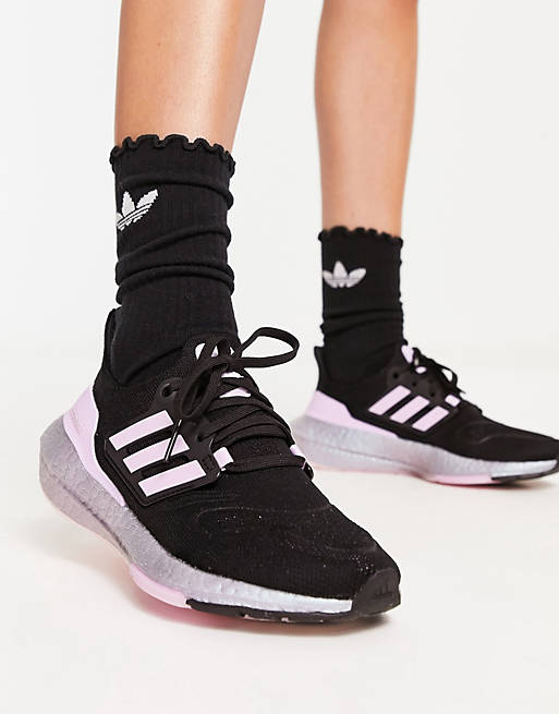adidas Running Ultraboost 22 metallic sole trainers in black and pink