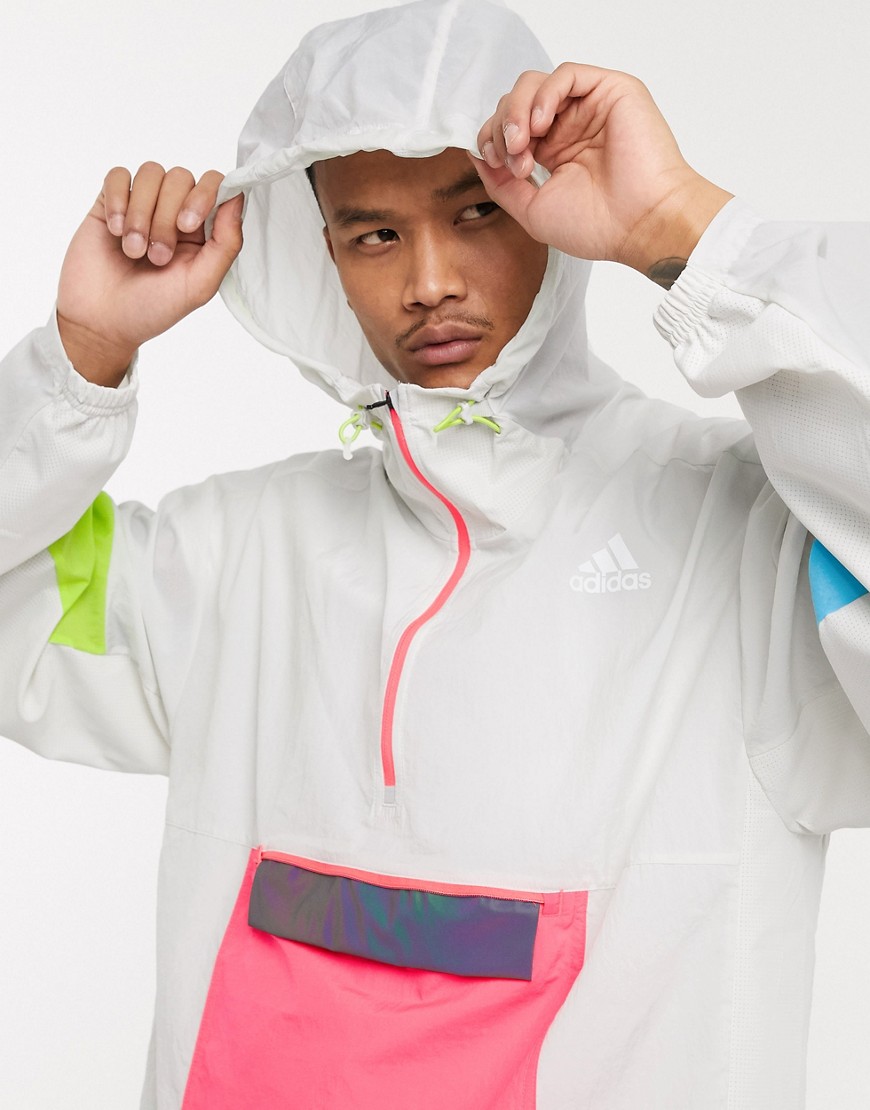 Adidas Running – Vit vindjacka med färgblock