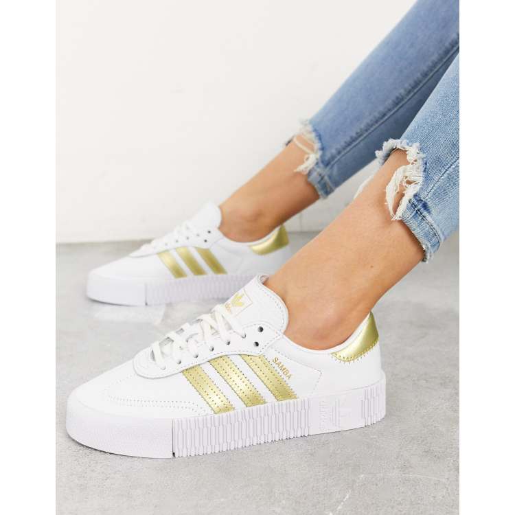 adidas sambarose trainsers in white with gold stripes ASOS