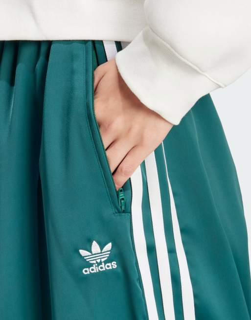 adidas Satin Wide Leg Joggers in green