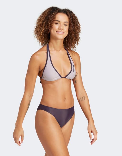 adidas - Set bikini allacciato al collo viola