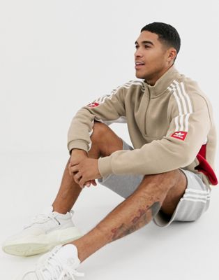 adidas skateboarding half zip fleece sweatshirt with 3 stripes in beige