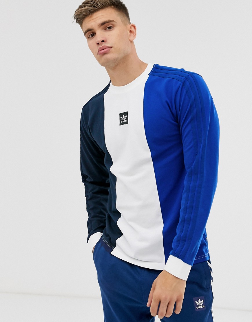 Adidas Skateboarding - Tripart - T-shirt blu a maniche lunghe
