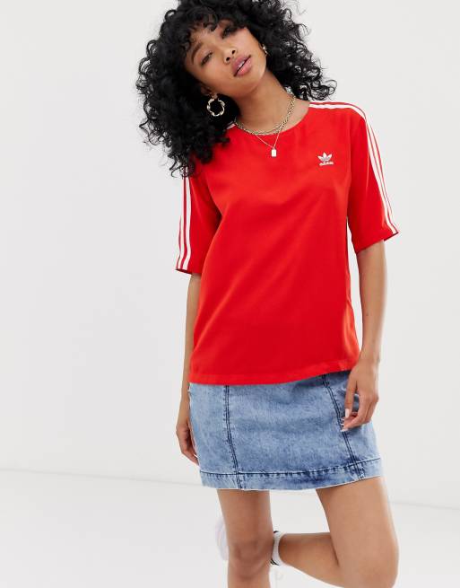 agujas del reloj instalaciones Condición adidas Sleek three stripe t-shirt in red | ASOS