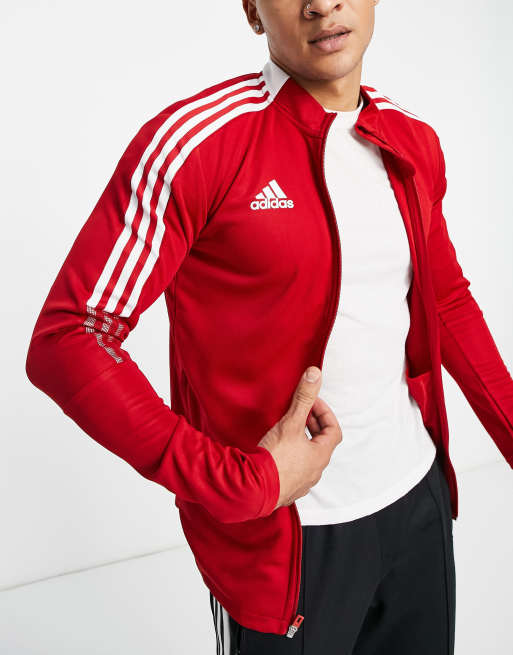 Soccer Tiro jacket with three stripe in red | ASOS