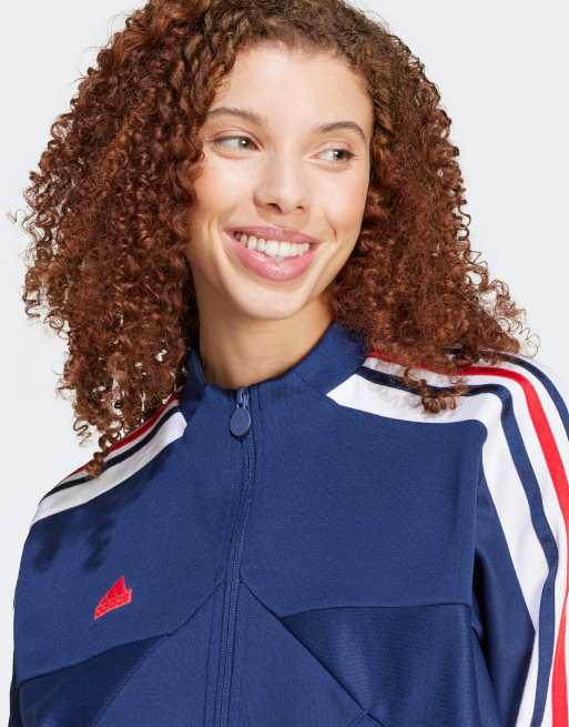 adidas Soccer Tiro track jacket in navy blue with red and white stripes ASOS