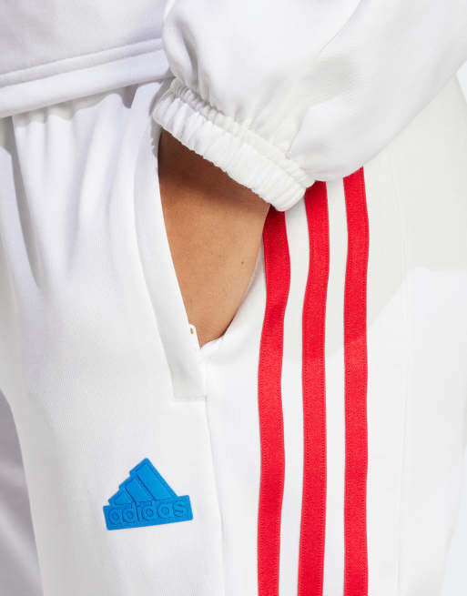 Adidas white pants with red stripes hot sale