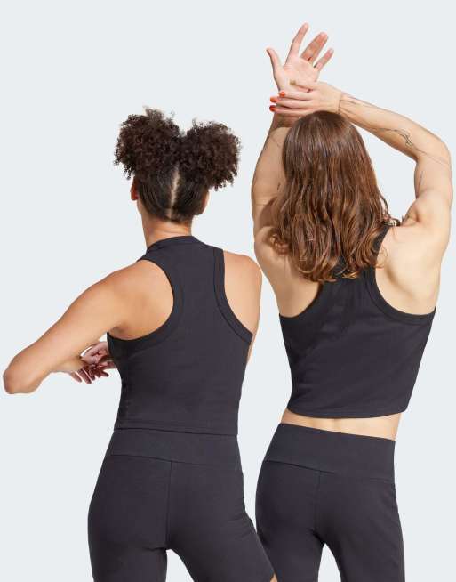 adidas - Sort ribstrikket cropped lounge-tanktop, 4 af 4