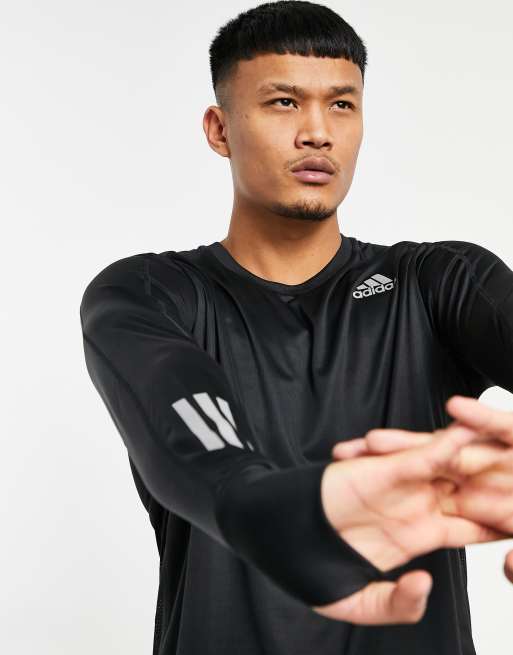adidas - Sort t-shirt til løb med lange ærmer, 3 af 4