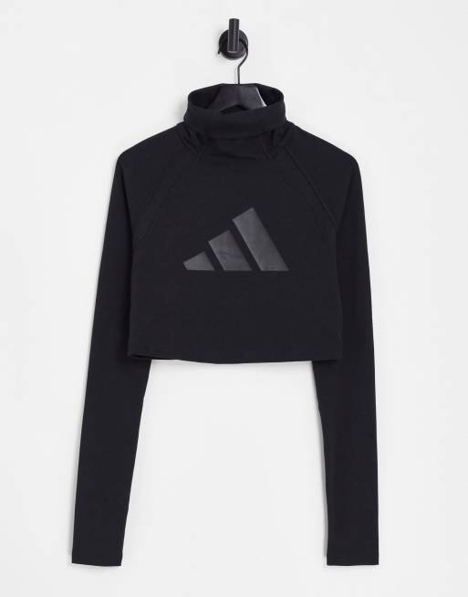 adidas - Sportkleding - Cropped top met col, lange mouwen en groot logo in zwart