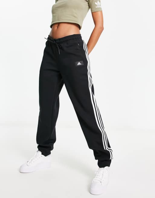 Adidas black stripe joggers sale