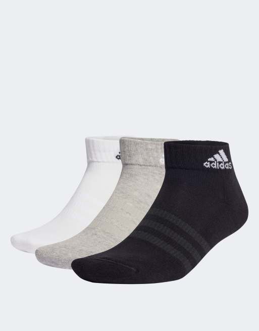 adidas - Sportkleding - Set van 6 paar enkelsokken met demping in grijs, zwart en wit