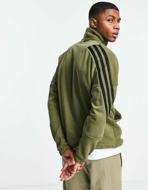adidas - Sportkleding - Sweater met 3-Stripes, voorzak en korte rits in kaki, 3 van 4
