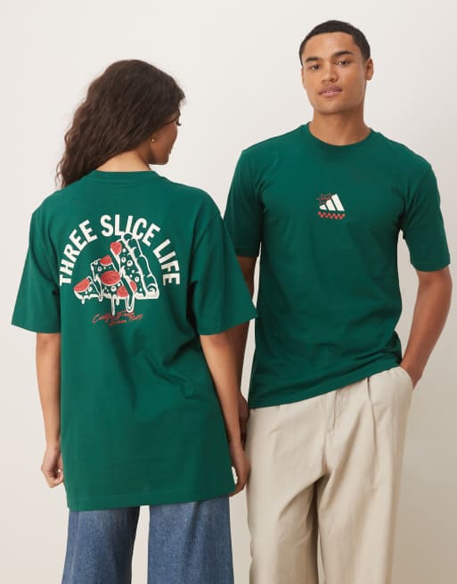 adidas - Sportkleding - T-shirt in groen met grafische pizza-print
