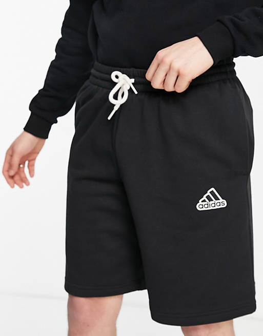 Men adidas Sportstyle Feels Comfy patch logo shorts in black 
