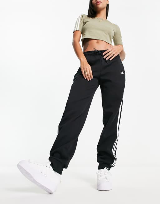 adidas Sportstyle Future Icons 3 stripe sweatpants in black