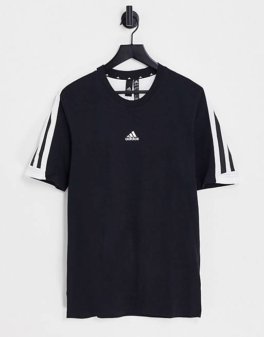 adidas Sportstyle Future Icons 3 stripe t-shirt in black | ASOS
