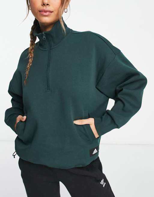 adidas Sportstyle Future Icons half zip sweatshirt in dark green