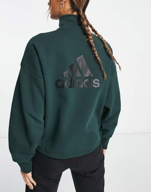 adidas Sportstyle Future Icons half zip sweatshirt in dark green