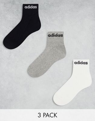 adidas Sportswear 3 pack ankle socks in black, white and grey