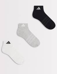 adidas Sportswear 3 pack ankle socks in black, white and grey