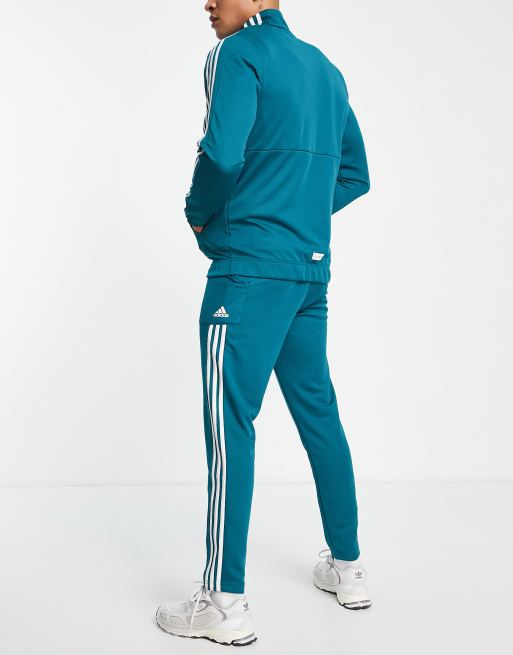 adidas Sportswear - 3-stribet træningssæt i blågrøn, 2 af 4