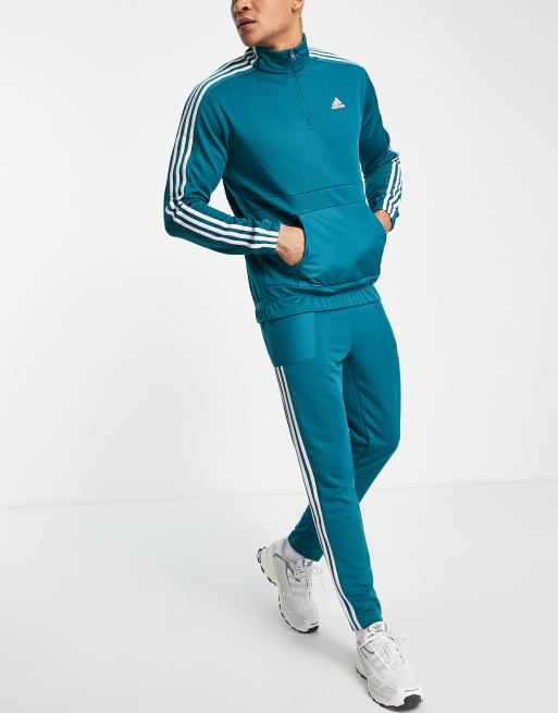 adidas Sportswear - 3-stribet træningssæt i blågrøn, 3 af 4