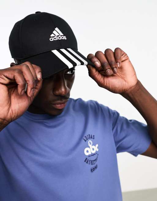 adidas Sportswear 3 stripe baseball cap in black | ASOS