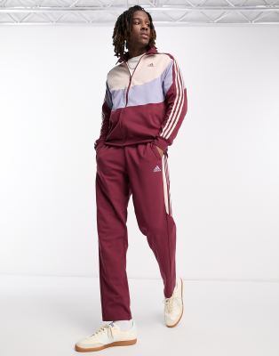 adidas Sportswear 3 stripe colourblock tracksuit in burgundy