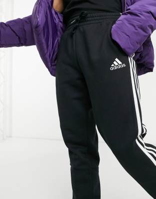 adidas 3 stripe black joggers