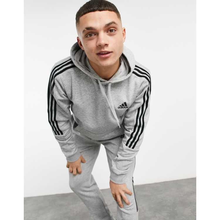 Adidas grey hoodie store with black stripes