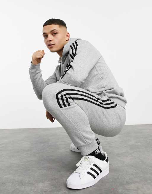 Adidas grey stripe discount joggers