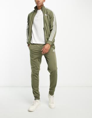 adidas Training 3 stripe tracksuit in green, £60.00