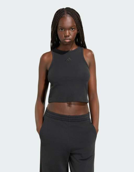 adidas Sportswear – Adidas Kit – Geripptes Tanktop in Schwarz mit kleinem Logo, 2 von 5