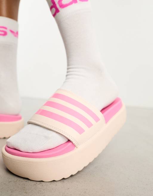 adidas Sportswear Adilette platform sliders in pink ASOS