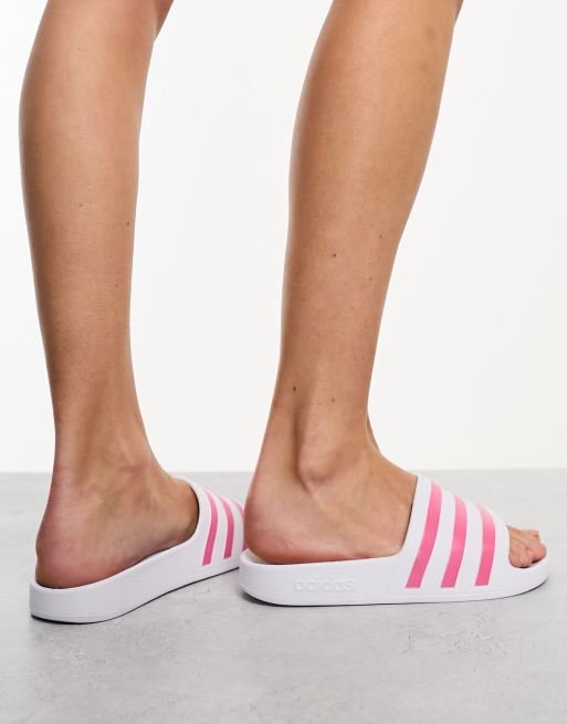 adidas Sportswear Adilette sliders in white and pink ASOS