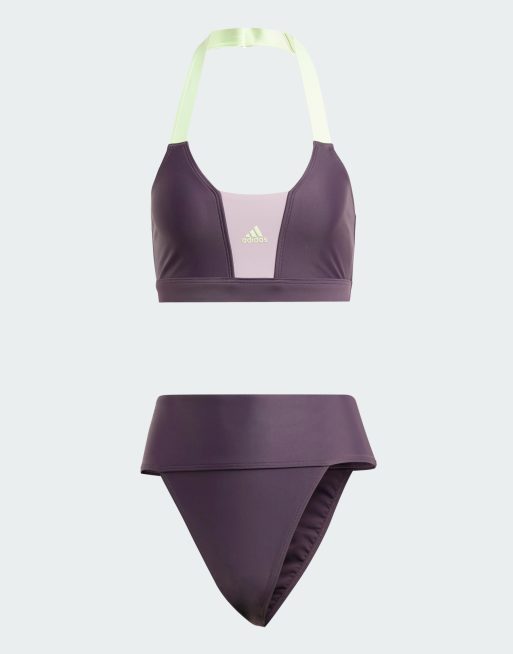 adidas Sportswear Bikini in Lila mit Blockfarben Details