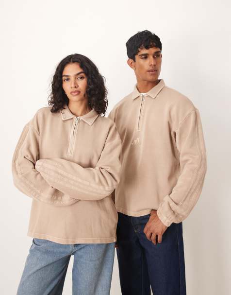 adidas – Sportswear – Blekt beige pikétröja med långa ärmar - view 1