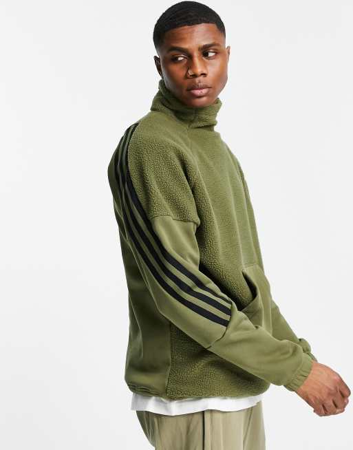 adidas Sportswear – Bluza dresowa w kolorze khaki z krótkim zamkiem, 3 paskami i ozdobną kieszenią z przodu
