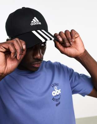 adidas Sportswear 3 stripe baseball cap in black - ASOS Price Checker