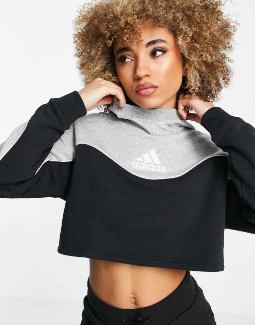 Adidas originals colour block tape store crop hoodie