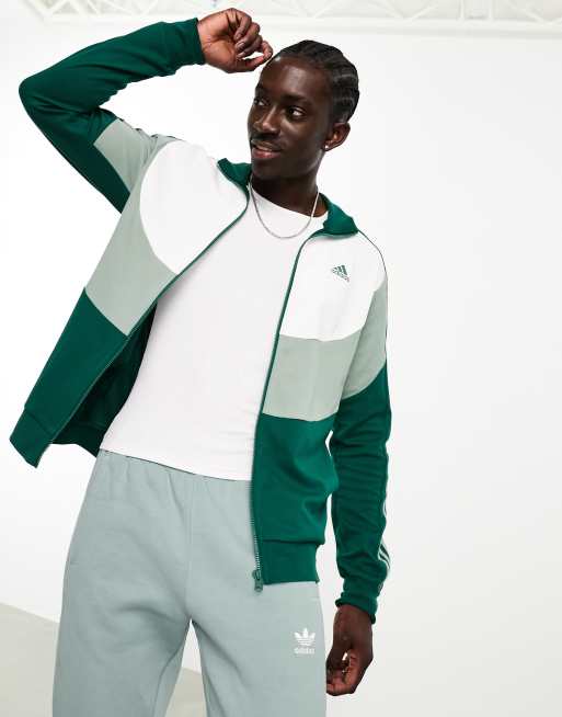 Green white adidas on sale tracksuit