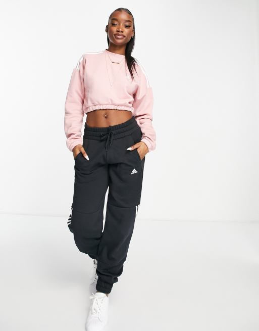 adidas Sportswear cropped sweatshirt with three stripe in pink