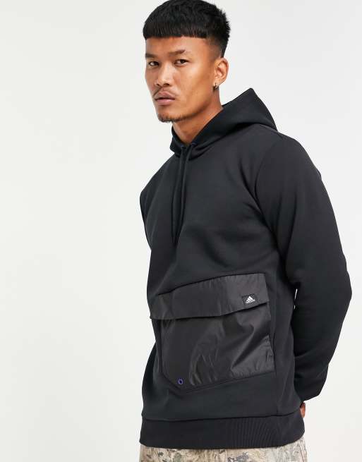 adidas Sportswear – Czarna bluza z kapturem w stylu roboczym z kieszenią z przodu