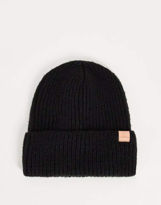 adidas Sportswear – Czarna dzianinowa czapka beanie z odwijanym mankietem