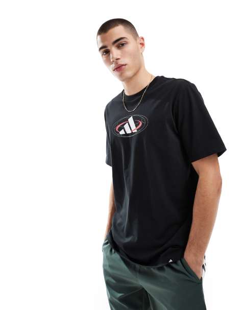 adidas Sportswear – Czarny T-shirt z grafiką z 3 paskami - view 1