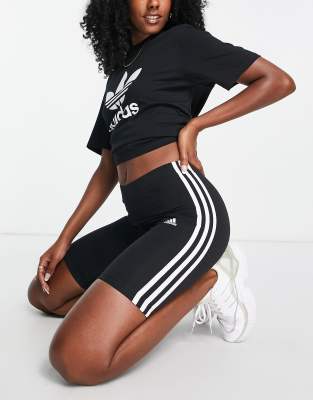 adidas performance adidas Sportswear Essential 3 Stripe legging shorts in black