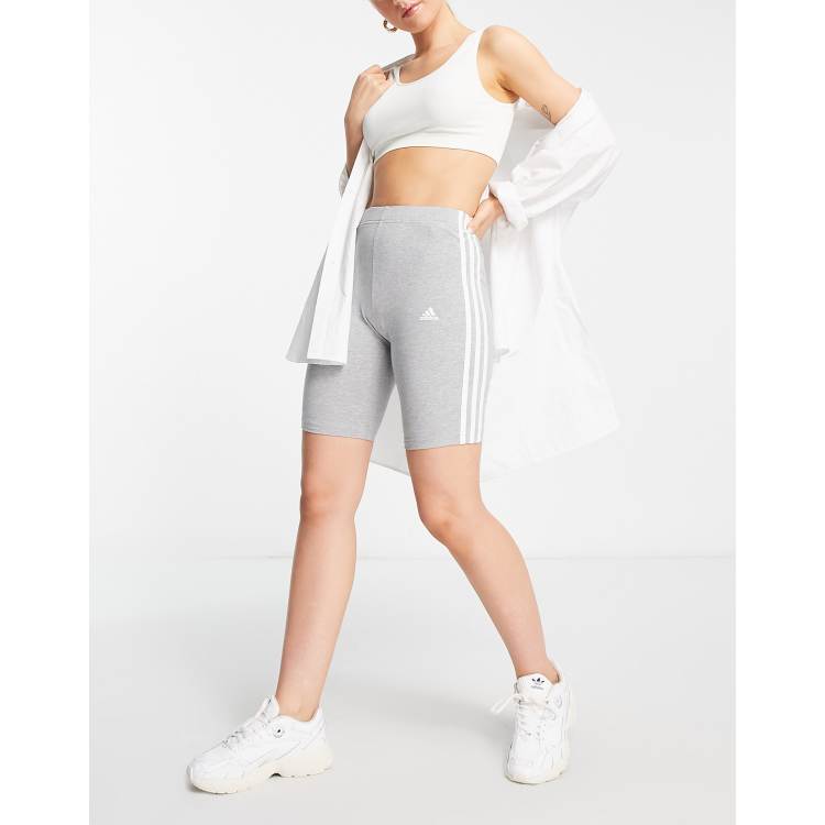 adidas Sportswear Essential stripe legging shorts in grey ASOS