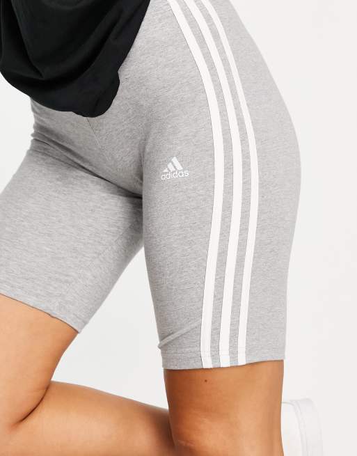 adidas Sportswear Essential 3 stripe legging shorts in grey